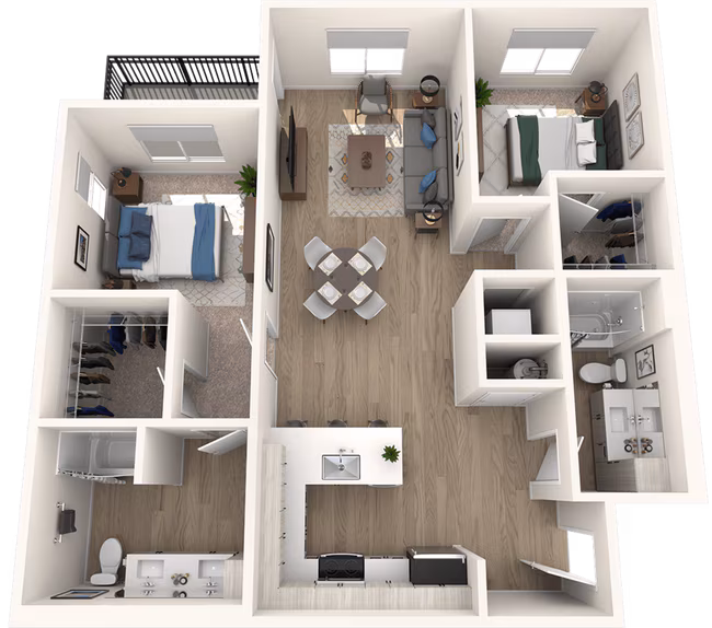 2x2 Bedroom C4 C207 floor plan